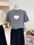 Spring And Autumn Han Linen High-End Love Slim Thin Short Knitted Sweater Women's Short-Sleeved Top