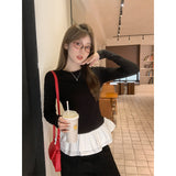 Korean Design Fake Two Lotus Leaf Side Long Sleeve Bottom Shirt Women Autumn And Winter Grinding Plus Plus Thick Warm Small Coat