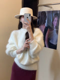 Gentle Wind Soft White Hair Jacket Sweater Women Autumn And Winter Milk Fufu Outside Wearing Loose Lazy Knitting Top