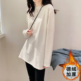 High-Quality Deyin White Bottoming Shirt Women's Autumn And Winter Wearing A Velvet T-Shirt With Long-Sleeved Top