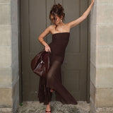 Spring 2025 New Fashion Women's Sexy Breastless Sleeveless Wrinkles Body Splicing Mesh Mesh Dress