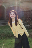 Milk Yellow Fake Two Knitted Cardigan Blouse Women Early Spring Korean Wearing Design Feeling Of Long-Sleeved Sweater Tide