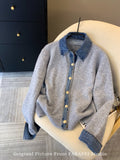 Denim Shirt Collar Splicing Fake Two Sweater Women's Autumn And Winter 2025 New Korean Chic High-End Knitted Coat