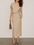 Early Spring New Set Simple Casual TR Fabric Long-Sleeved Top Fashion Skirt Two-Piece