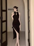 High-End Sexy Improved Cheongsam Evening Dress Dress Girl Early Spring Summer Sister New Chinese Style Retro Hanging Neck Dress