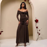 Autumn 2025 New Women's Fashion Temperament Solid Color Folds Long Sleeves Shoulder Dress