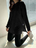 Pure Cotton Open Fork White Long-Sleeved T-Shirt Round Collar Long-Sleeved Bottom Shirt Women With Autumn Cover Ass Large Size Shirt
