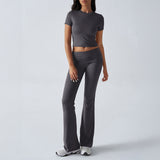 Dili Women's Clothing 2025 Spring And Summer Leisure Solid Color Repair Short Sleeve Long Pants Set