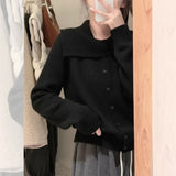 Design Sense Of A Small Gray Collar Wool Knitted Shirt Women's Early Autumn Temperament Is A Short And Irregular Cardigan Top