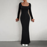 Dili Women's Dress Kardashian Ins Sexy Wind 2025 Autumn Collar Long-Sleeved Knitted Dress