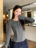 Half-Necked Bumpy Stripe Spliced Long-Sleeved T-Shirt Top Women 2026 Autumn New Design Sense Inside The Bottom Shirt