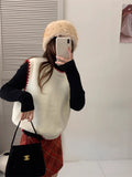 Round Collar Short Korean Gentle Knitted Vest Women 2025 Autumn Design Bump Color Stacked Inside Sweater Vest