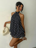New Solid-Color Holiday Body Sexy Bare Back Hanging Waist Coat Pony Skirt Dress Dress Woman