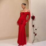 Autumn 2025 New Women's Fashion Temperament Solid Color Folds Long Sleeves Shoulder Dress