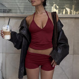 Dili Sports Yoga Hanging Neck T-Shirt Shorts Women's Two-Piece Suit Women's Clothing 2025 Autumn