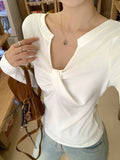Pure Lustful Wind Shoulder Folded Long-Sleeved T-Shirt 2026 Early Autumn New Beauty Dew Shoulder Coat
