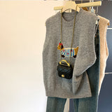 Early Autumn Wearing Cartoon Dachshund Dog Sleeveless Vest Knitted Women's Spring And Autumn Loose Folding Sweater Vest