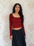 2025 New Long-Sleeved T-Shirt Women's Fashion Brand Slim Lace Spliced Hottie Top U Collar Thin Bottom Shirt