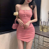 Pink Suspension Dress Women's Summer Purely Desired Hottie Sexy Flawed Buffin Buffin Irregular Chicly Waist Dress