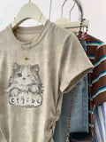 Pure Cotton Tie Dye Cat Shoulder Short Sleeve T-Shirt Women's Summer 2025 New Burst Design With A Short-Sized Top
