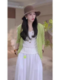 Summer Dopamine Green Ice Knitted Cardigan Women Summer Thin Loose Air Conditioning Long Sleeve Top