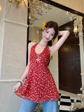 Design Sense Of Retro Broken Flowers V-Neck Hanging Neck Sling Vest Women Summer Age Reduction Temperament Thin Leisure Wear Clothes