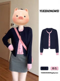 Korean High-End Color Fake Two Knitted Shirt Women Autumn 2025 New Fashion Loose Thin Cardigan Jacket
