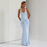 2025 Women's New Ribbon Splicing Slings Long Skirts To Hang Neck Dress Dress
