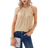 2026 Summer New Solid Color Hanging Neck Female Squine Micro-Bomb Sling Vest