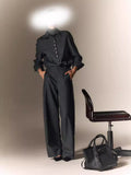 Spring New Rock Gray TR Woven Surface Soft Soft, Not Soft Old Money Wearing Shirt Trousers Set