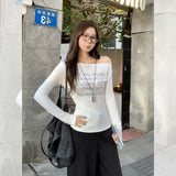 White Collar Twill Letter Print Long-Sleeved T-Shirt Autumn New Bottoming Shirt Inside The Atmosphere Of The Woman