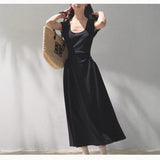 60 Tugging Air Layer U Collar Skin Daily Right Angle Shoulder To Close The Waist Long High Dress