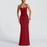 2025 New Hanging Neck Tie Mesh Splicing Ribbon Dress Dress Dress