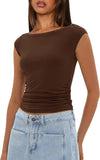 2025 Summer New Boat Collar Casual Fashion Folding Body Short Umbilical T-Shirt Girl