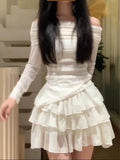 Pure Sweet Suit Dress Dress Girl Slimny Sleeves On The Shoulder Hot Girl High-Waist Cake Short Skirt Two Sets