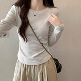 Pure Cotton Long-Sleeved Bottom Shirt Women's Autumn And Winter 2026 New Curved Hem Irregular T-Shirt With Velvet Top