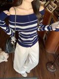 Vintage Stripe Splicing Long-Sleeved Knitted Cardigan Women 2026 Autumn Single-Dcupuncture Design Top