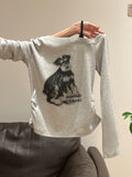 White Puppy Letter-Print Shoulder Strap Design Long-Sleeved T-Shirt Women's Early Autumn Angle Shoulder Folded Shoulder