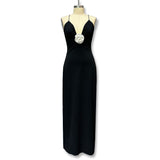 2025 New Sling Belt Deep V-Neck Bare Back Dress Solid Color French High-End Temperament Dress