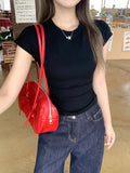 Black Pure Passion Hottie Waist Short-Sleeved T-Shirt Girl 2026 Summer New Slimming Machine After Leaking Waist Top