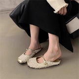 French Retro Women's Cool Slippers New Square Head Slid Small Scented Slippers With Skirt Temperament Flat-Bottom Slippers Women