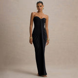2025 Women's Autumn New Breast-Wearing Dress Solid-Colored Folds And Ribbon Dress