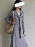 New Long-Staying Chinese Style Chinese Style Knitted V-Necked Tagonal Dress Dress Woman