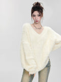 Milk Fufu White Marinade V Collared Sweater Women In Autumn And Winter Soft Languided Knitted