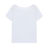 Design-Sensitive Cotton Gray Shoulder Loose Short-Sleeved T-Shirt Women's Summer Casual Set-Up White Top