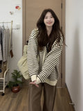 Korean Soft Languid Wind Striped Sweater Coat Women In Autumn Relaxation Feeling A Small Knitted Cardigan Top
