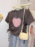 Pure Cotton Pink Shoulder Short-Sleeved T-Shirt Girls Summer New Repair Body Lirts With Thin Skinny Small Man's Short Top