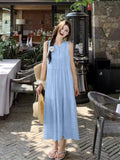 Gentle Style Yellow Lattice Vest Dress Women Summer Sweet Temperament Super Fairy Round Neckless Vacation Dress