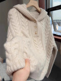 White Hooded Long-Sleeved Knitted Women's 2025 Autumn And Winter New Large-Size Fat MM Han Sesame Loose Niche Sweater