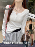 Pure Cotton Bottom Shirt Women With Autumn 2025 New Long-Sleeved T-Shirt Autumn And Winter Gas On The Shoulder